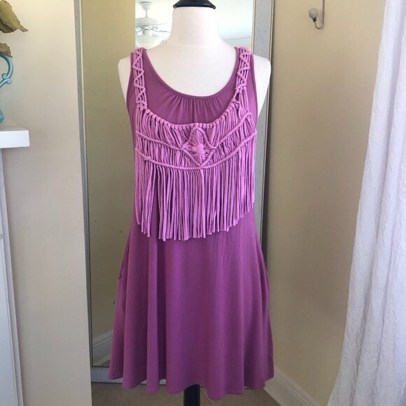 Jade by Jane Lavender Macrame Fringe Dress Small Boho Hippie - Picture 3 of 9